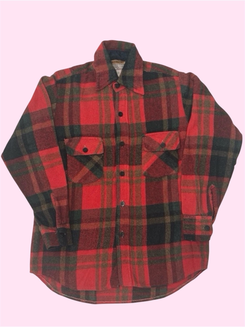 Vintage 70s Outbound Plaid Button Down Collared Shirt Wool Red Small